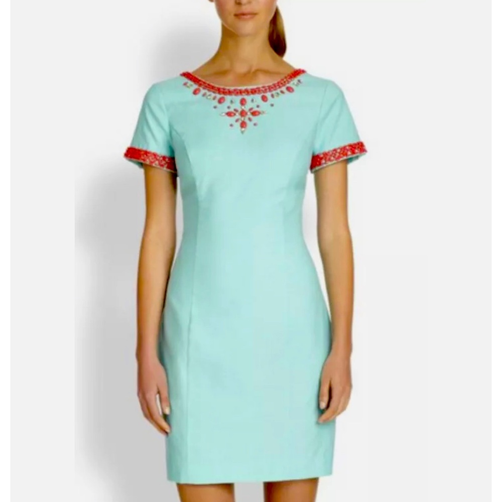 Lilly Pulitzer aqua dress with coral beading. Size 4